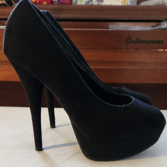Brash stiletto heeled pumps sz 6.5 W faux suede black - Picture 2 of 5